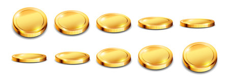 Set of golden playing chips on a white background. 3D vector. High detailed realistic illustration.のイラスト素材