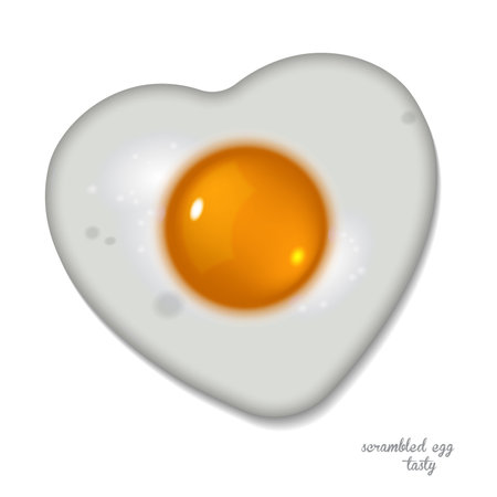 Shiny egg yolk on protein in the shape of a heart. Realistic illustration..のイラスト素材