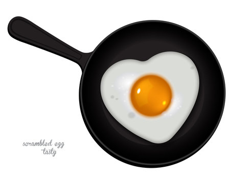 Heart shaped egg in a cast iron skillet. Realistic illustration.のイラスト素材