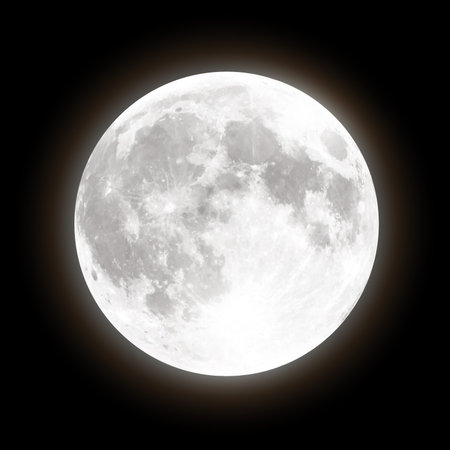 Image of the Moon with spots of seas and mountains on a black background. Realistic illustration.のイラスト素材