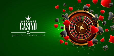 Casino advertising design with a tape measure and casino chips on a green background. 3D vector. High detailed realistic illustration.のイラスト素材