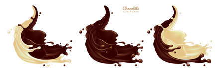 A jet of chocolate and white milk merge with the splash effect. 3D vector. High detailed realistic illustration.のイラスト素材