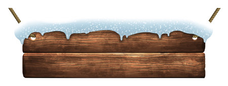 Old wooden snow covered shield on a white background. Highly realistic illustrationのイラスト素材