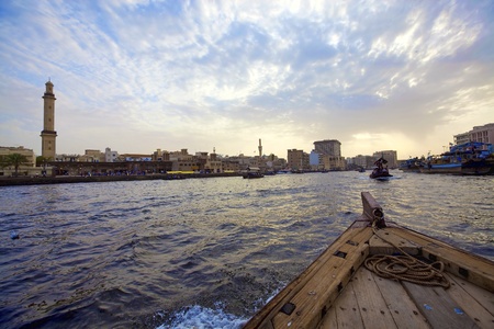 Water taxi crossing the river in the Creek , Dubaiの写真素材