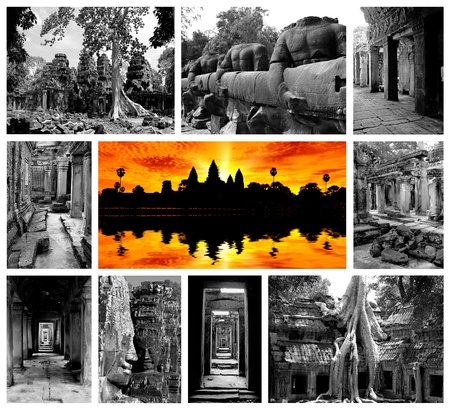 Collage of the Angkor temple ruins in Cambodiaの写真素材