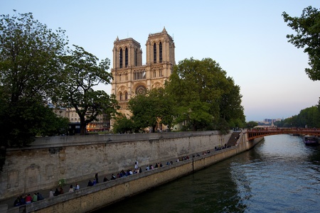 PARIS - APRIL 30: Notre Dame on April 30, 2011 in Paris, France. Notre Dame was built in 1345, and it is considered one of the finest examples of French Gothic architecture in Europeのeditorial素材