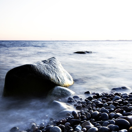 Sunset in spring at the Norwegian coast, Moelenの写真素材