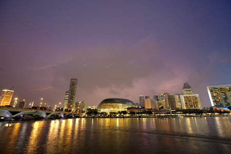 Sunset scene from the financial district,Singapore  From the river 