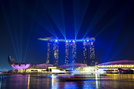 SINGAPORE  - APRIL 25  Wonder Full light show at Marina Bay Sands April 25, 2012, Singapore  Southeast Asia s largest light and water show のeditorial素材