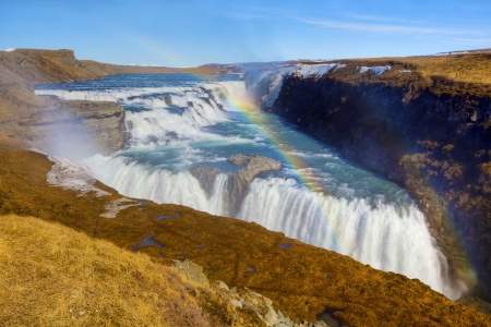 Gullfoss Waterfall on a sunny day in Icelandの写真素材