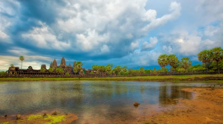 Sunset over the Angkor Wat temple in Cambodia