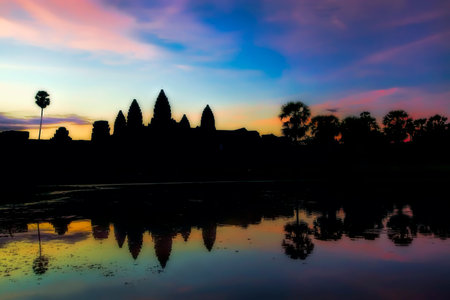 Sunrise over the Angkor Wat temple in Cambodia