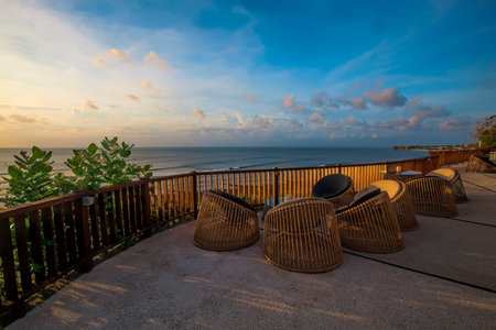Beautiful modern terrace lounge in the sunset