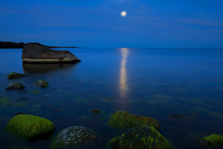 Moonlight over the tones of the Norwegian coast, Moelenの写真素材