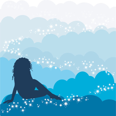 Female in clouds - vectorのイラスト素材