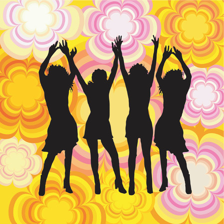 Females dancing on retro background - vectorのイラスト素材