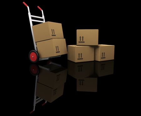 3D render of a hand truck with boxesの写真素材