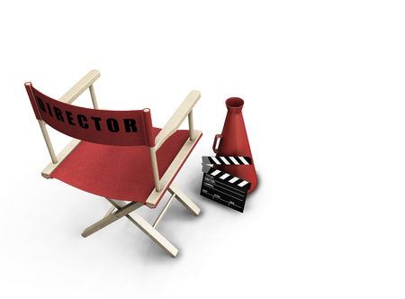 3D render of a directors chair and movie itemsの写真素材