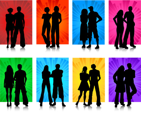 Silhouettes of various couplesのイラスト素材