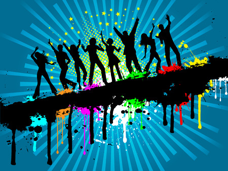Silhouettes of people dancing on a grunge backgroundのイラスト素材