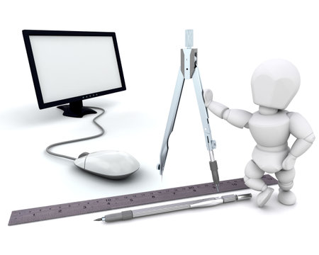 3D render of an architect with toolsの写真素材