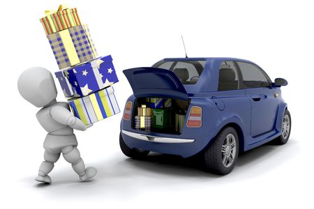 Someone loading gifts into the boot of a carの写真素材