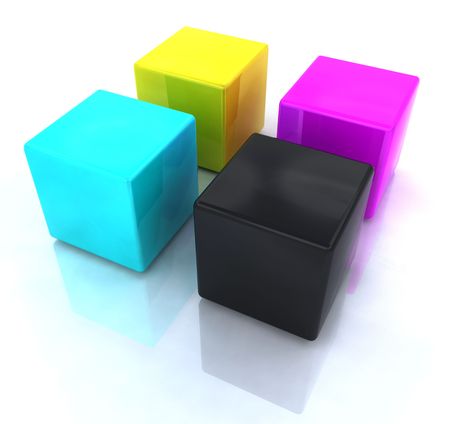 3D render of CMYK blocksの写真素材