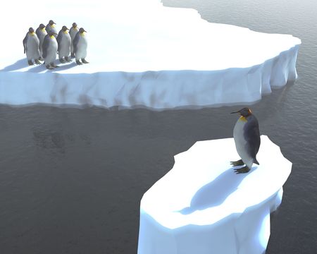 One penguin stuck on an iceberg on its ownの写真素材