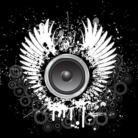 Grunge music background with speaker and wingsのイラスト素材
