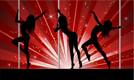 Silhouettes of sexy females pole dancingのイラスト素材