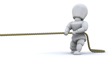 3d render of a man pulling on a ropeの写真素材