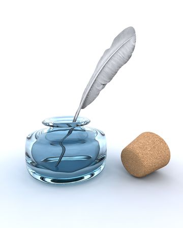 3d render of ink well and feather quillの写真素材