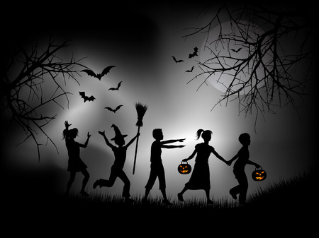 Children playing on Halloween nightのイラスト素材