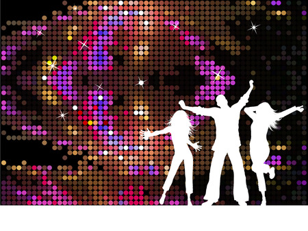 Silhouettes of people dancing on disco backgroundのイラスト素材