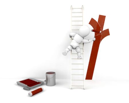 3D render of a man painting a wallの写真素材