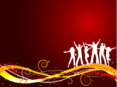 Silhouettes of people dancing on Christmas backgroundのイラスト素材
