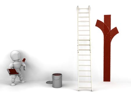 3D render of a man painting a wallの写真素材