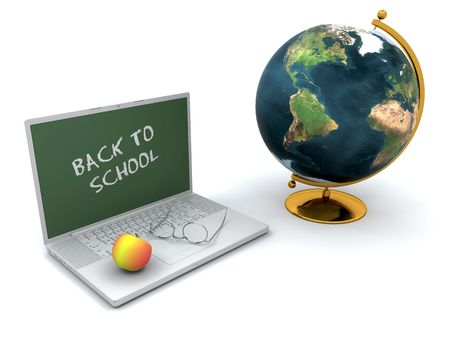 3d render of an apple and a laptopの写真素材