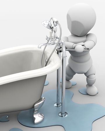 3D render of a plumber fixing a leakの写真素材