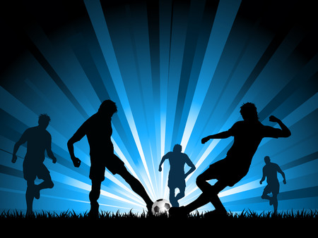 Silhouettes of a group of men playing soccerのイラスト素材