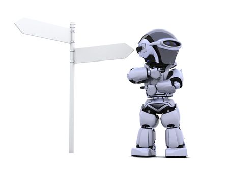 3D render of a robot at a signpost 3D render of a robot at a signpost