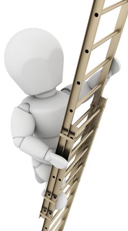 3D render of a man climbing a ladder to achieve successの写真素材