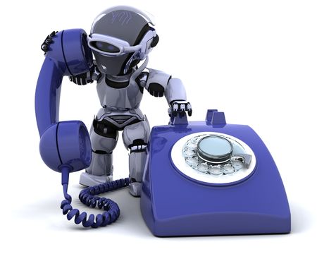 3D render of robot with a traditional telephone 3D render of robot with a traditional telephone