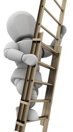 3D render of a man climbing a ladder to achieve successの写真素材