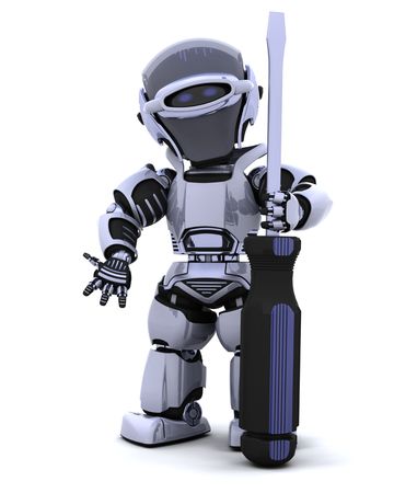 3D render of robot with a screwdriver 3D render of robot with a screwdriver