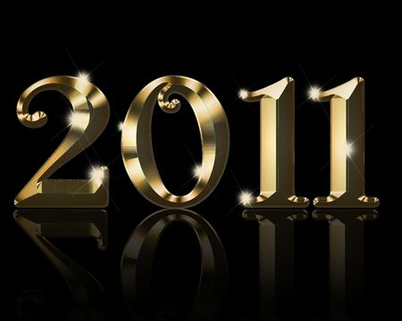 Shiny gold 2011 on a black backgroundの写真素材