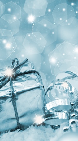 Christma gift in snowの写真素材