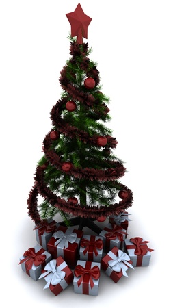 3D render of Christmas tree and giftsの写真素材