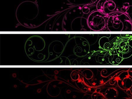 Floral designs using bright colours on black backgroundsのイラスト素材