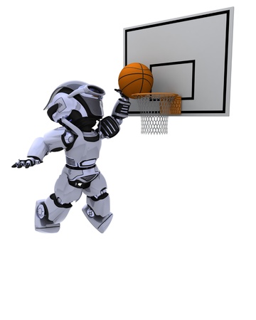 3D render of a Robot playing basketballの写真素材